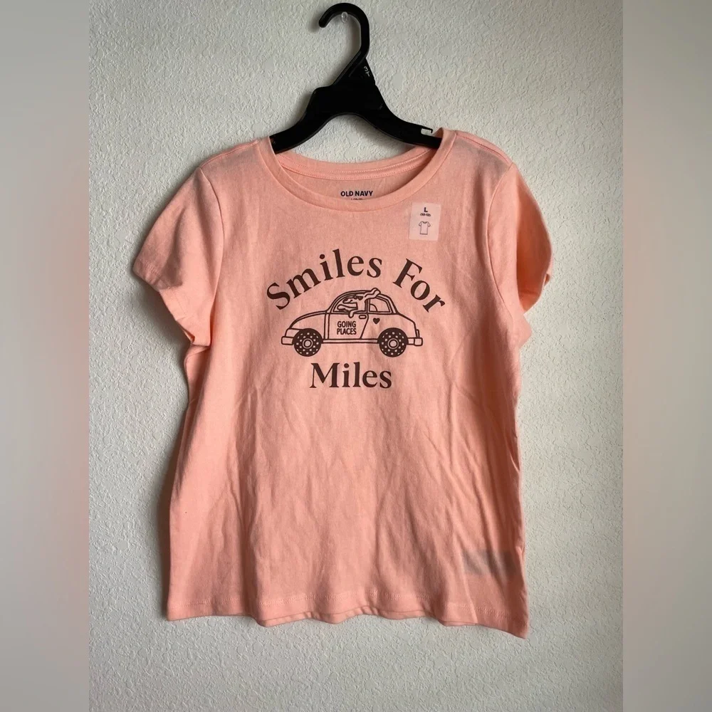 Old Navy Girls Coral Smiles for Miles Graphic Tee size L 10/12-NWT